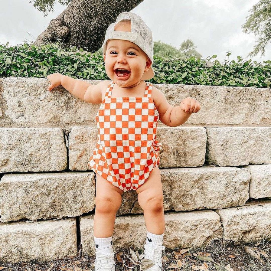 Boy SIIX Collection | Tangerine Checkerboard / Organic August Sunsuit