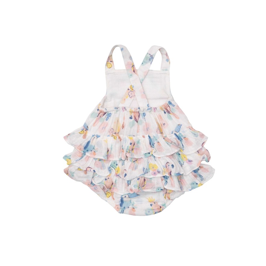 Girl Angel Dear | Ruffle Sunsuit, Neopolitan Birds