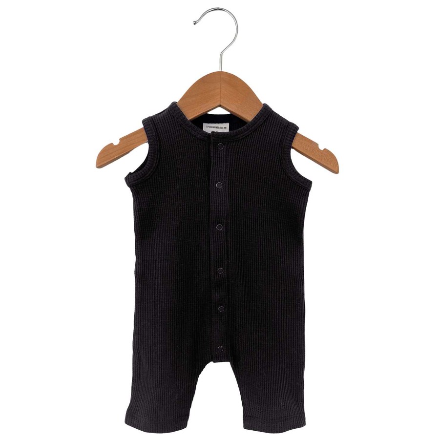 Boy SpearmintLOVE | Organic Waffle Easy Romper, Black