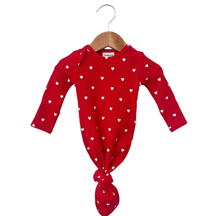 Boy SpearmintLOVE | Organic Waffle Knotted Gown, Little White Heart (On Red)