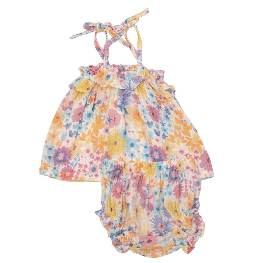 Girl Angel Dear | Ruffle Top & Bloomer, Painty Bright Floral