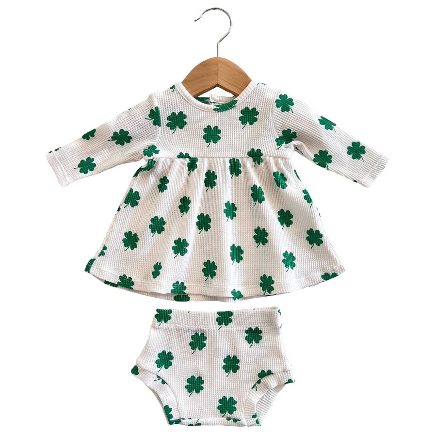 Girl SpearmintLOVE | Organic Waffle Simple Dress & Bloomer, Clover