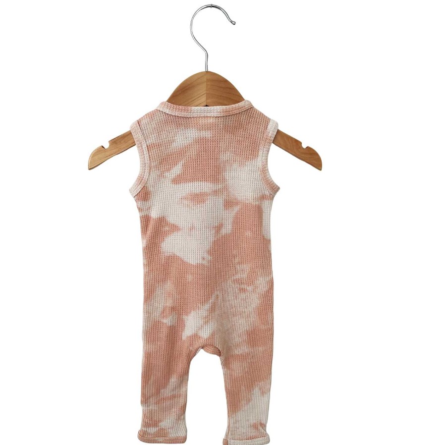 Girl SpearmintLOVE | Organic Waffle Sleeveless Zip Romper, Pink Lemonade Tie Dye