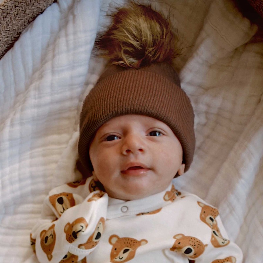 Accessories SpearmintLOVE | Baby'S First Hat, Sandalwood Fur Pom