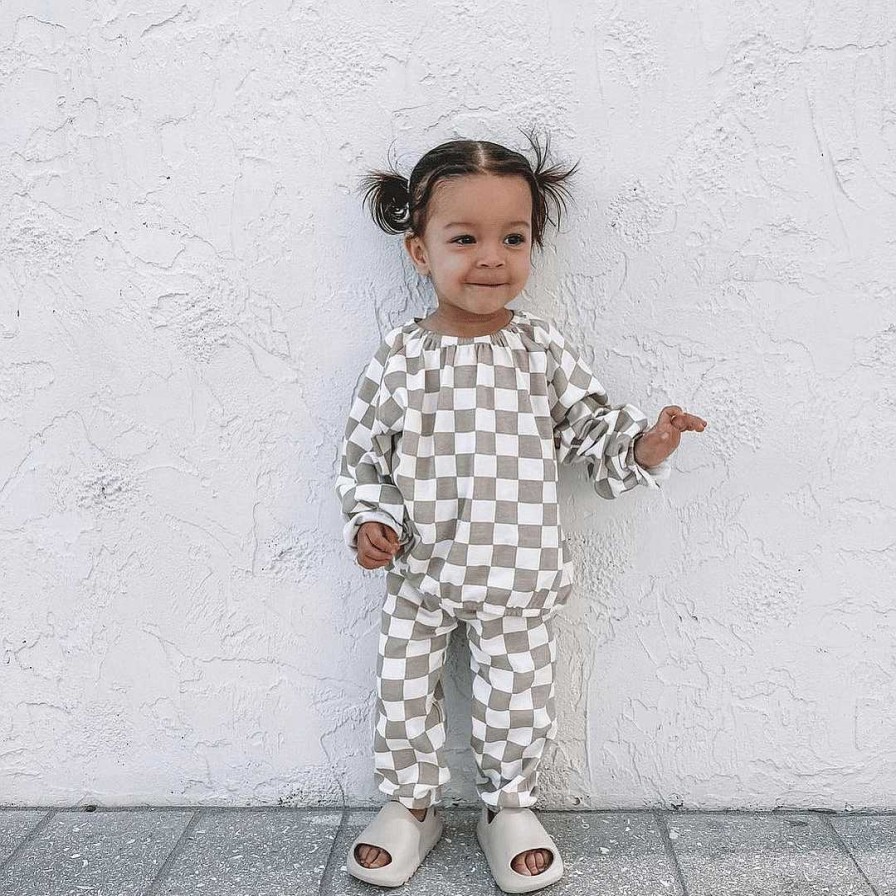 Girl SIIX Collection | Tiramisu Checkerboard / Organic Mode Top + Pant Set