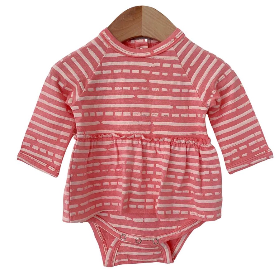 Girl SpearmintLOVE | Long Sleeve Skirted Bodysuit, Pink Stripe