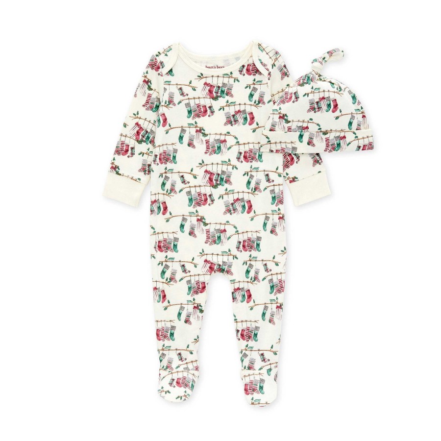 Girl Burt's Bees Baby | Footed Jumpsuit & Top Knot Hat Set, Our Stockings