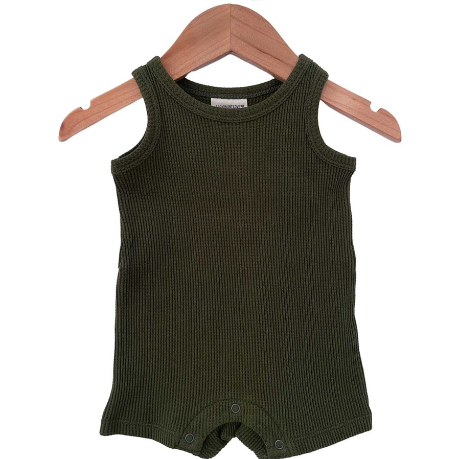 Boy SpearmintLOVE | Organic Waffle Shortie Romper, Forest