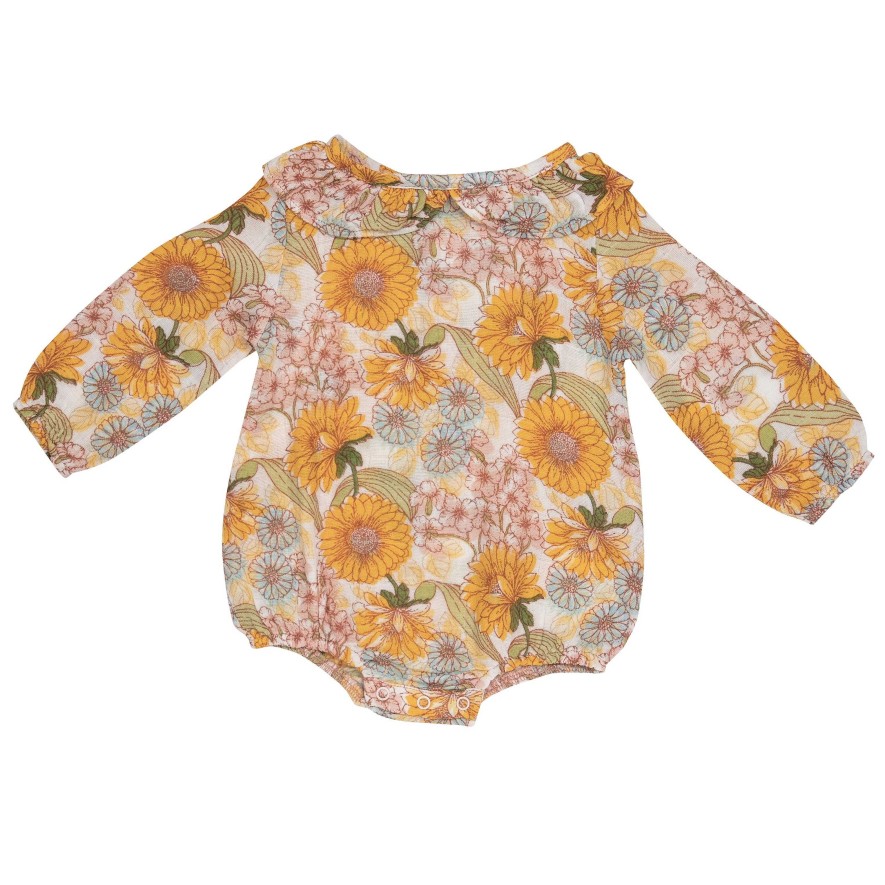 Girl Angel Dear | Muslin Ruffle Collar Bubble Bodysuit, Sunflower Child