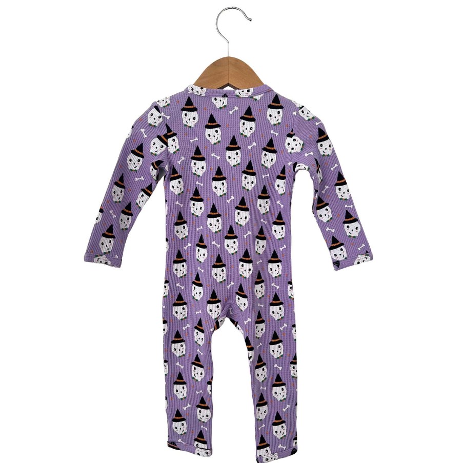 Boy SpearmintLOVE | Organic Waffle Basic Zip Romper, Spooky Skeleton