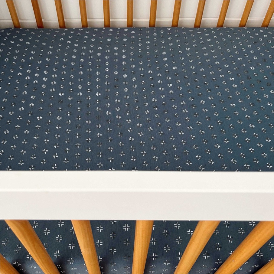 Baby Stuff SpearmintLOVE | Stretch Mini Crib Sheet, Steel Blue Geo