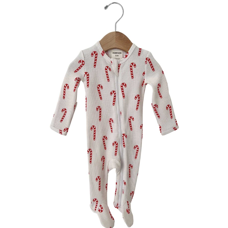 Boy SpearmintLOVE | Organic Waffle Basic Zip Footie, Candy Cane