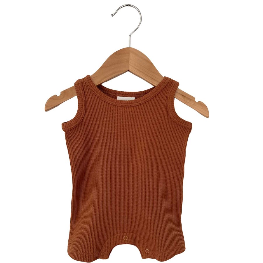 Boy SpearmintLOVE | Organic Waffle Shortie Romper, Caramel