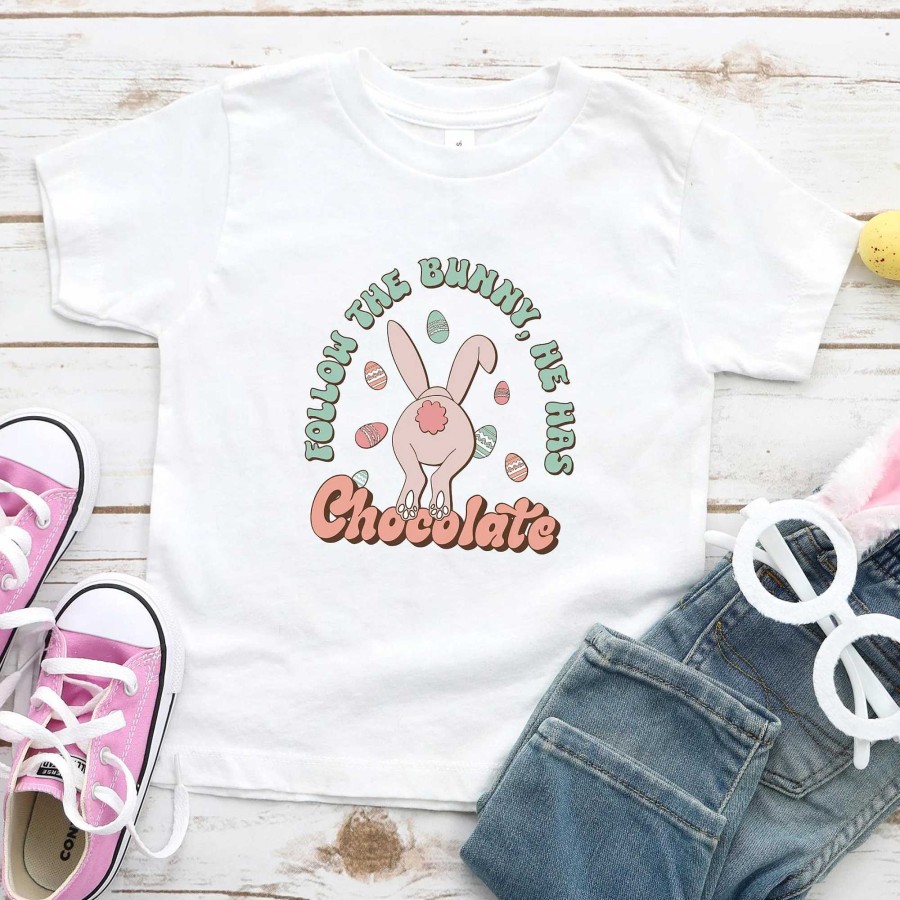 Boy The Juniper Shop | Follow The Bunny, He Has Chocolate Short Sleeve Tee, White