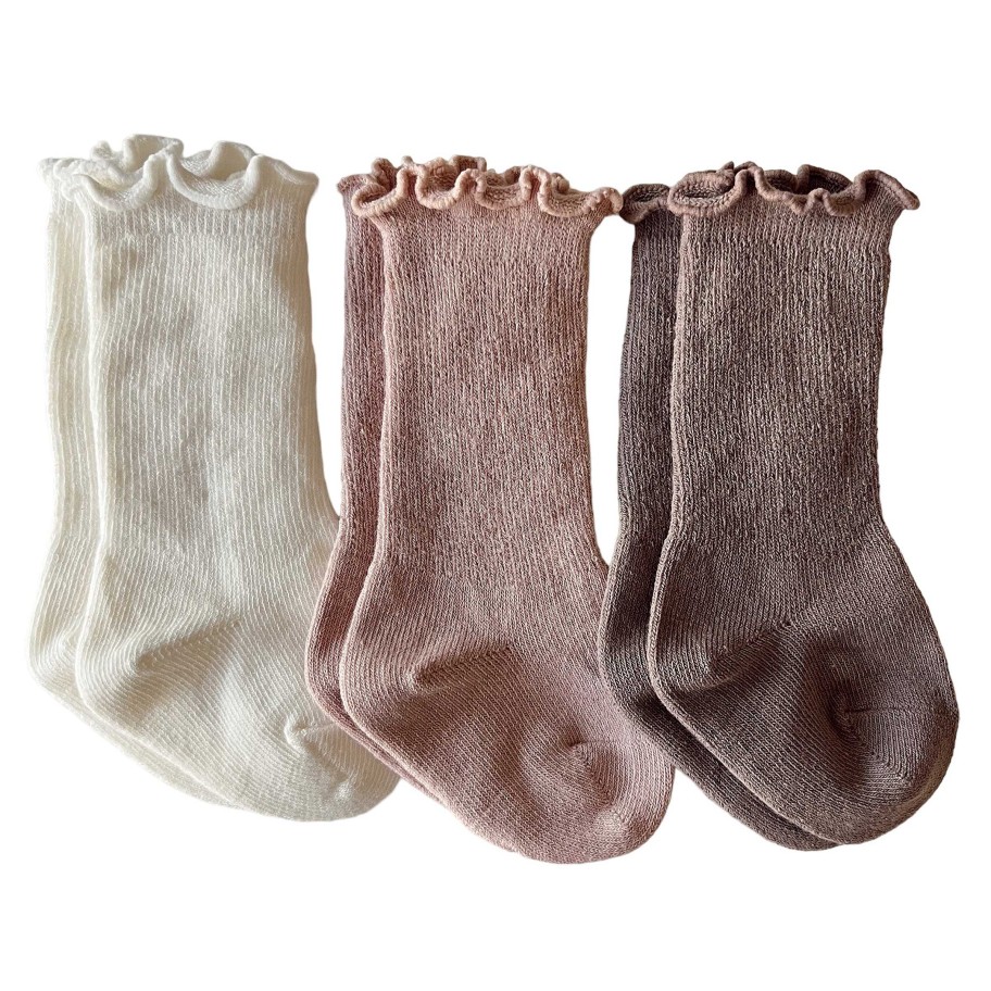 Accessories Sold by SpearmintLOVE | 3-Pack Lettuce Edge Socks, Ivory, Pink, Light Brown