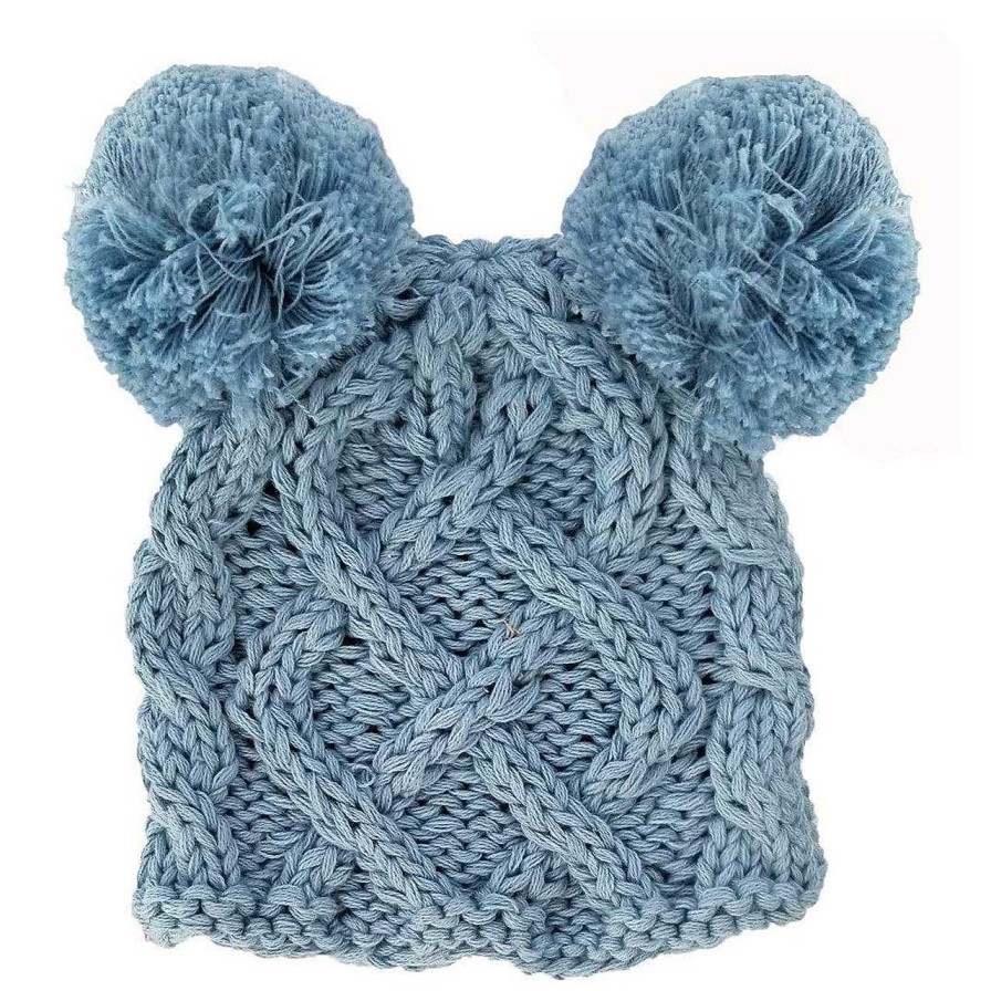 Accessories Huggalugs | Cable Knit Newborn Pom Hat, Chambray