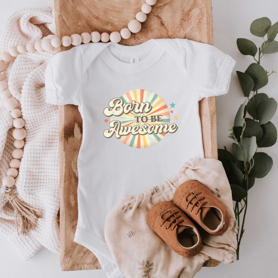 Boy The Juniper Shop | Born To Be Awesome Short Sleeve Bodysuit, White