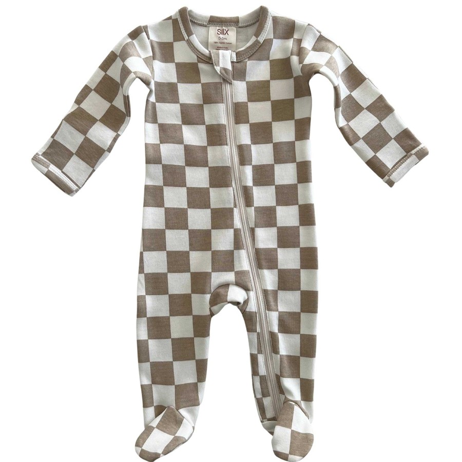 Boy SIIX Collection | Tiramisu Checkerboard / Organic Zip Footie