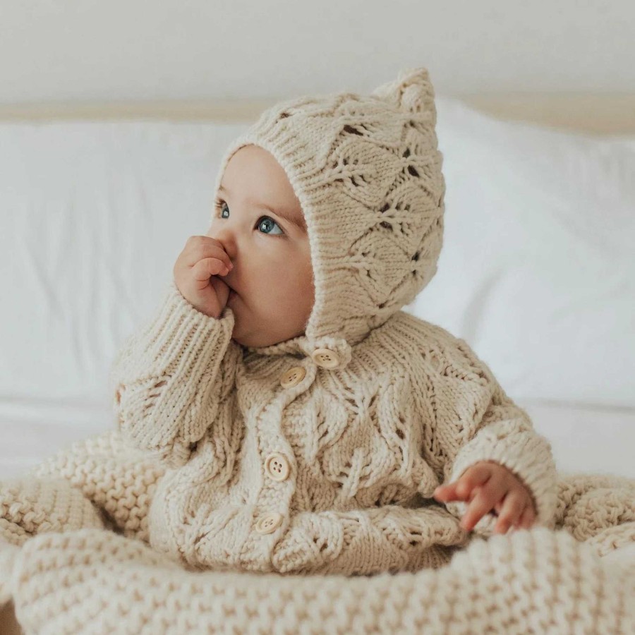 Boy Huggalugs | Leaf Lace Cardigan Sweater, Natural