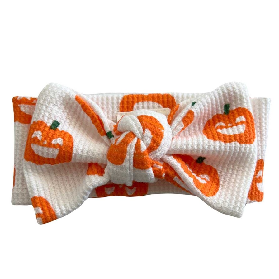 Girl SpearmintLOVE | Organic Waffle Knot Bow, Jack-O-Lantern