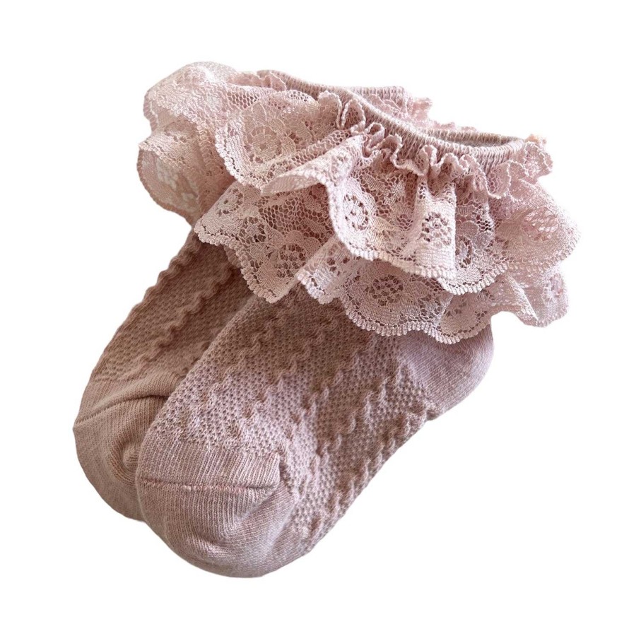 Accessories Sold by SpearmintLOVE | Lacey Ruffle Socks, Pink