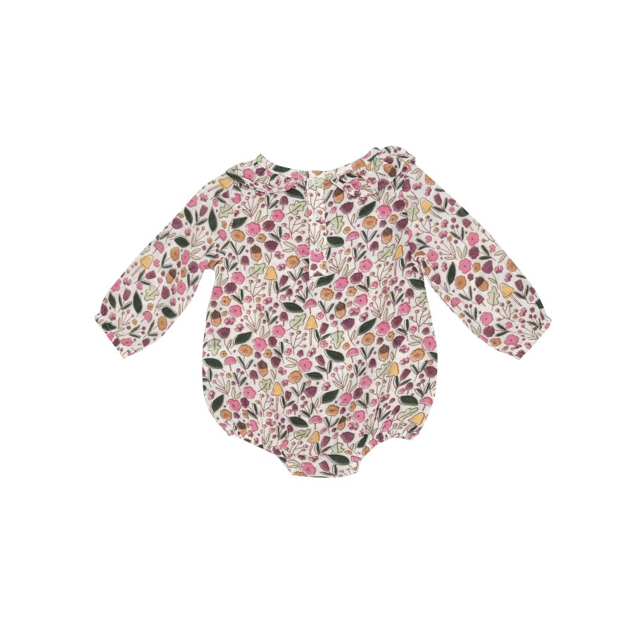 Girl Angel Dear | Muslin Ruffle Collar Bubble Bodysuit, Acorn Floral