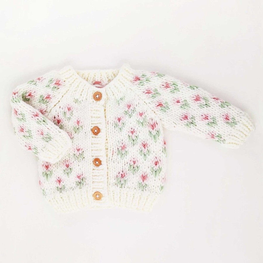 Girl Huggalugs | Bitty Blooms Cardigan Knit Sweater, Blush