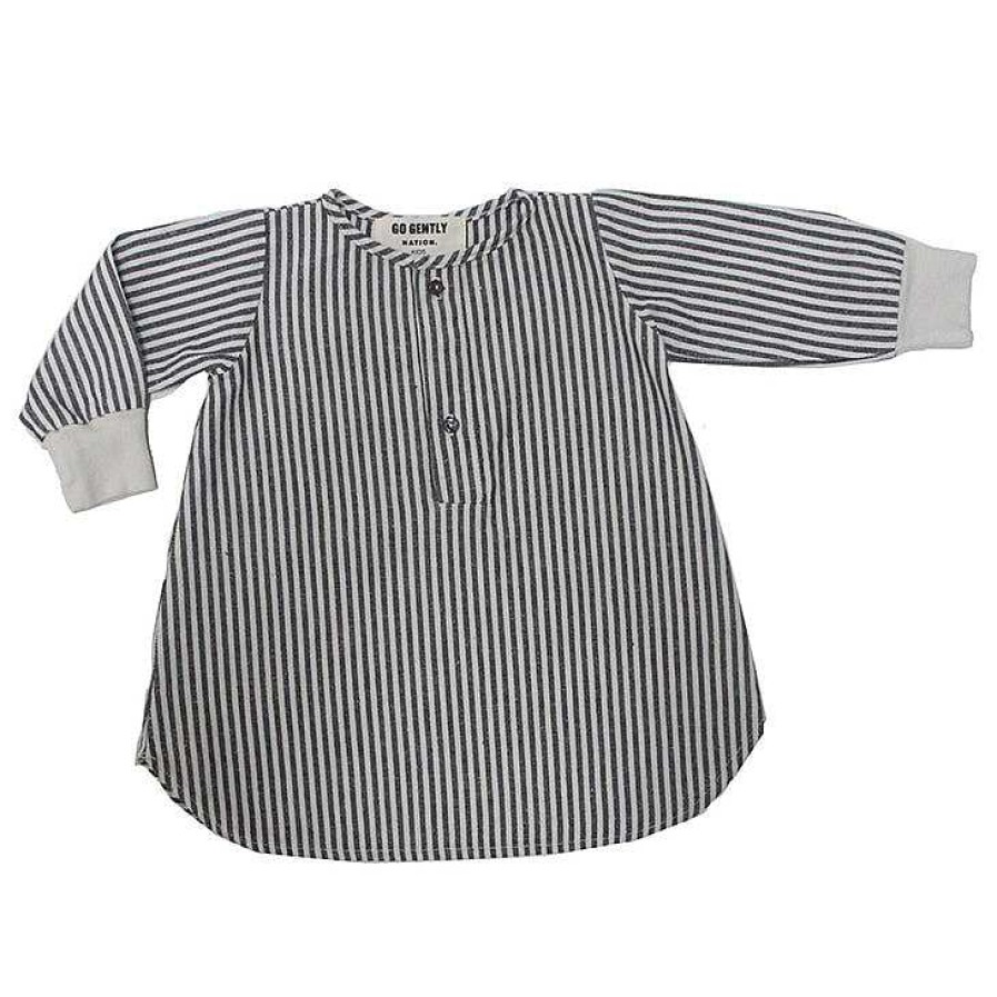 Girl Go Gently Nation | Placket Dress, Vertical Natural Stripe