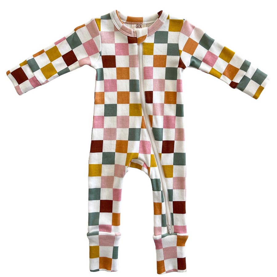 Girl SIIX Collection | Cake Pop Checkerboard / Organic 2-Way Zip Romper