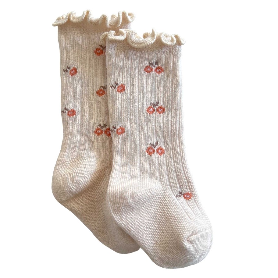 Accessories Sold by SpearmintLOVE | Lettuce Edge Socks, Ivory/Pink Floral