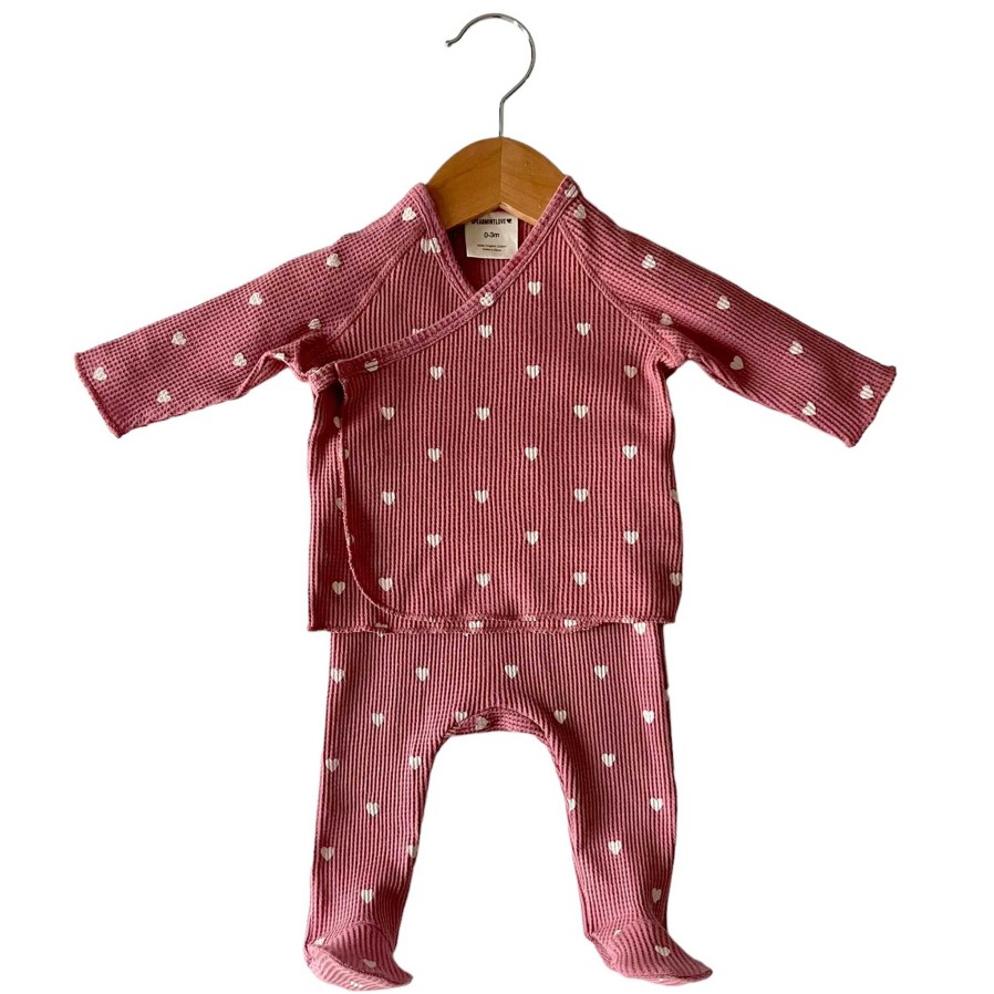 Girl SpearmintLOVE | Organic Waffle Kimono & Pant Set, Mauve Heart