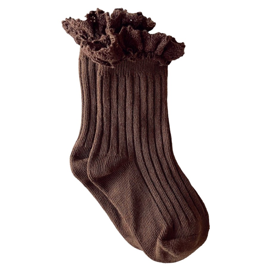 Accessories Sold by SpearmintLOVE | Lace Trim Ribbed Socks, Brown