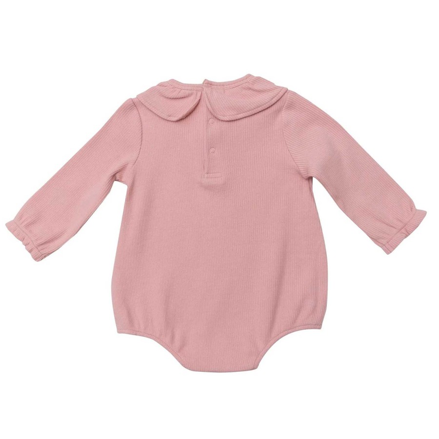 Girl Angel Dear | Ribbed Ruffle Collar Bubble Bodysuit, Powder Pink