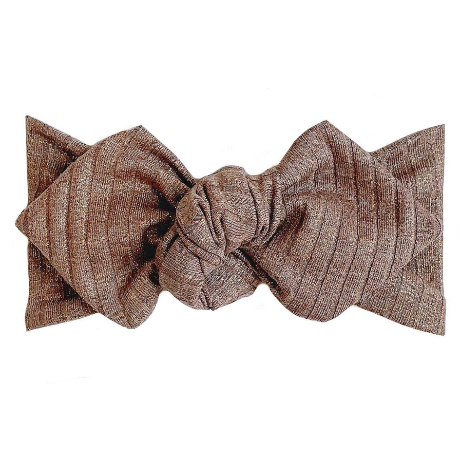 Girl Eyee Kids | Top Knot Headband, Ribbed Mocha Gold Shimmer