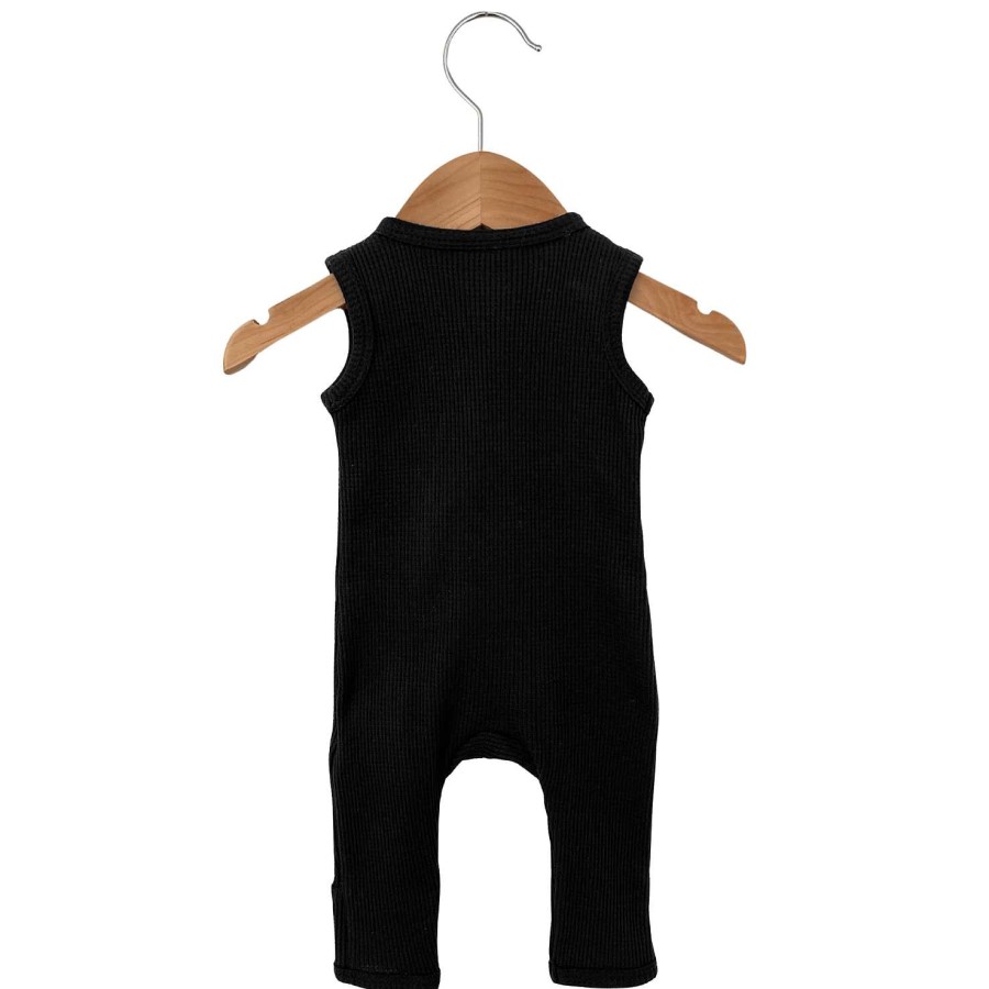 Boy SpearmintLOVE | Organic Waffle Sleeveless Zip Romper, Black