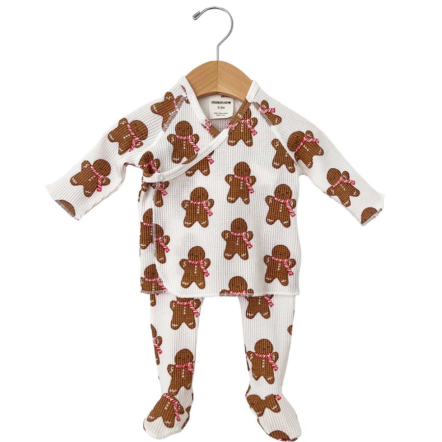 Girl SpearmintLOVE | Organic Waffle Kimono & Pant Set, Gingerbread Man