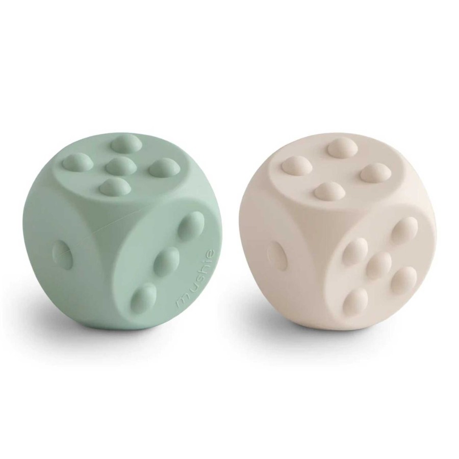 Baby Stuff mushie Interactive Toys | Dice Press Toy 2 Pack, Cambridge Blue/Shifting Sand