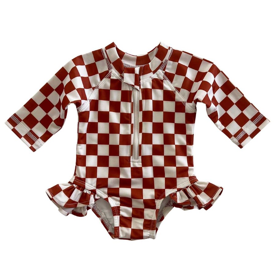 Girl SIIX Collection | Stracciatella Checkerboard / Skipper Rashguard Swimsuit / Upf 50+