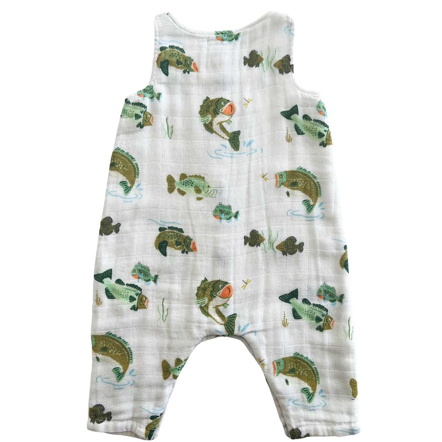 Boy Angel Dear | Muslin Sleeveless Romper, Bass Fishing