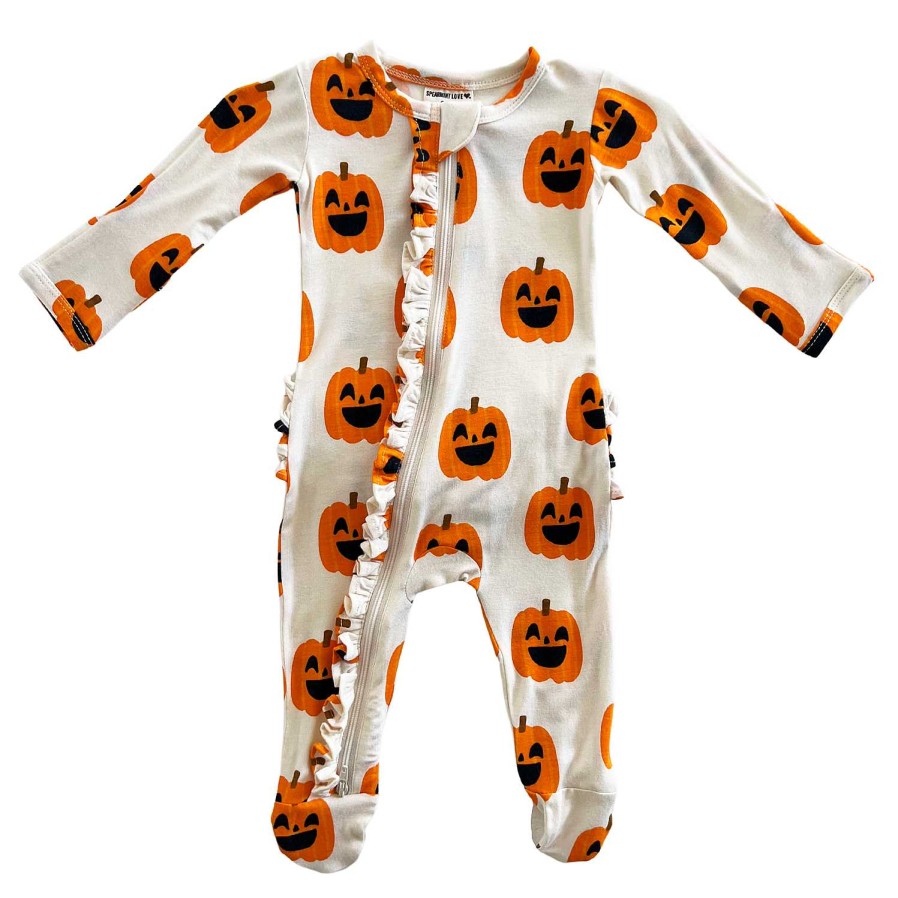 Girl SpearmintLOVE | 2-Way Ruffle Zip Footie, Jack-O-Lantern