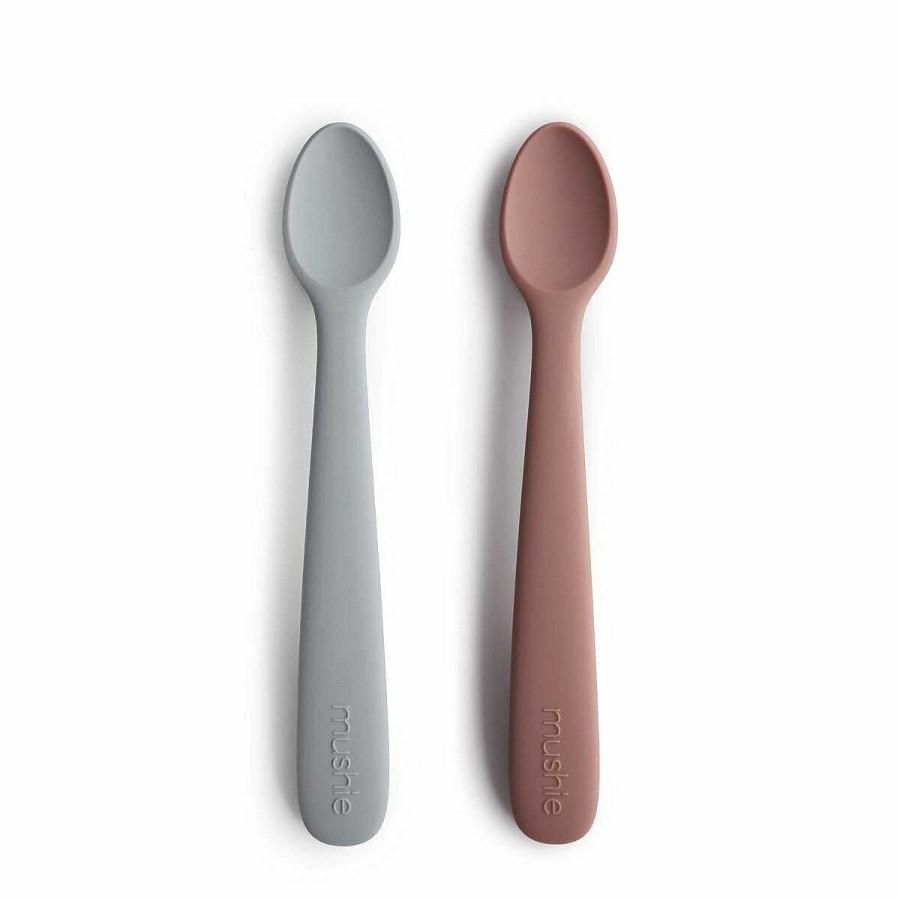 Baby Stuff mushie Utensils | 2-Pack Silicone Feeding Spoons, Stone/Cloudy Mauve