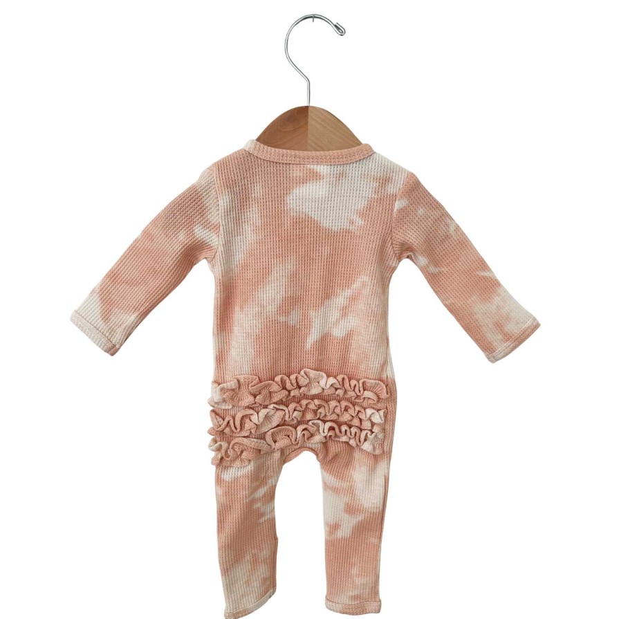 Girl SpearmintLOVE | Organic Waffle Ruffle Zip Romper, Pink Lemonade Tie Dye