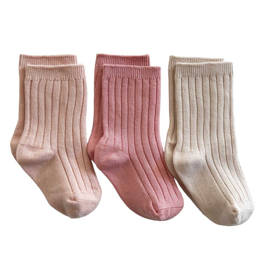 Accessories Sold by SpearmintLOVE | 3-Pack Basic Ribbed Socks, Light Pink, Dark Pink, Cream