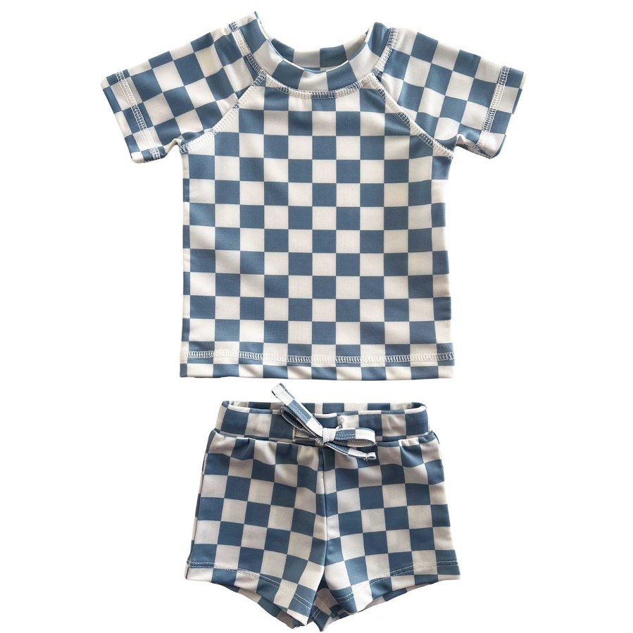 Boy SIIX Collection | Blueberry Muffin Checkerboard / Cove Rashguard Set / Upf 50+