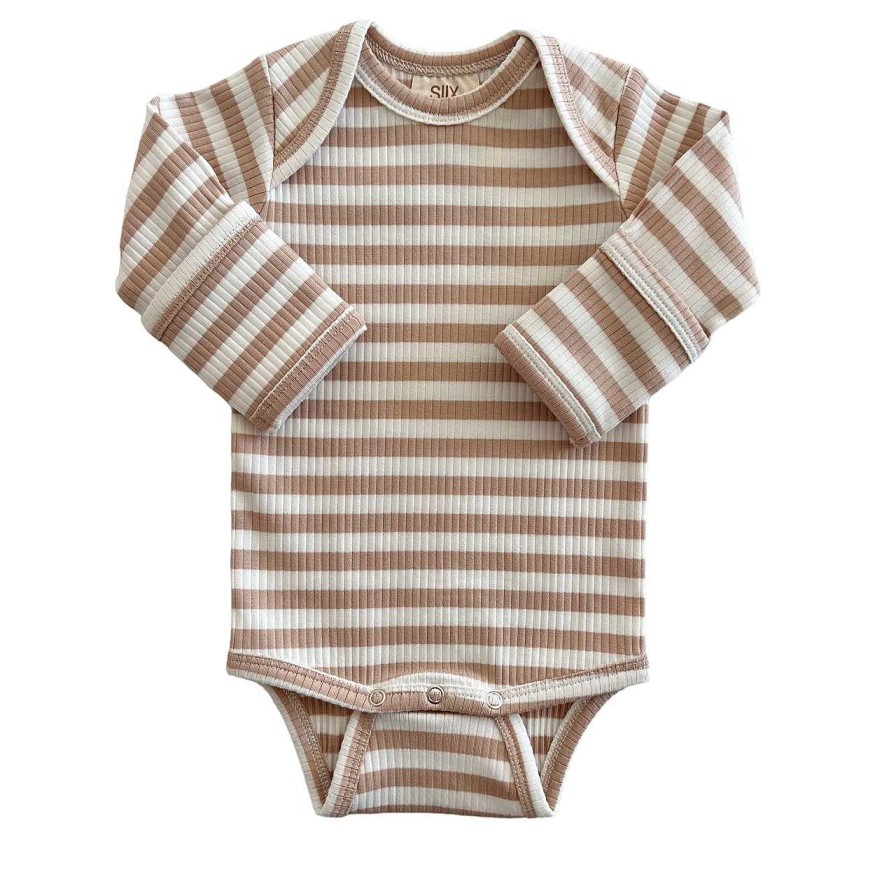 Girl SIIX Collection | Tan Stripe / Organic Ribbed Long Sleeve Bodysuit