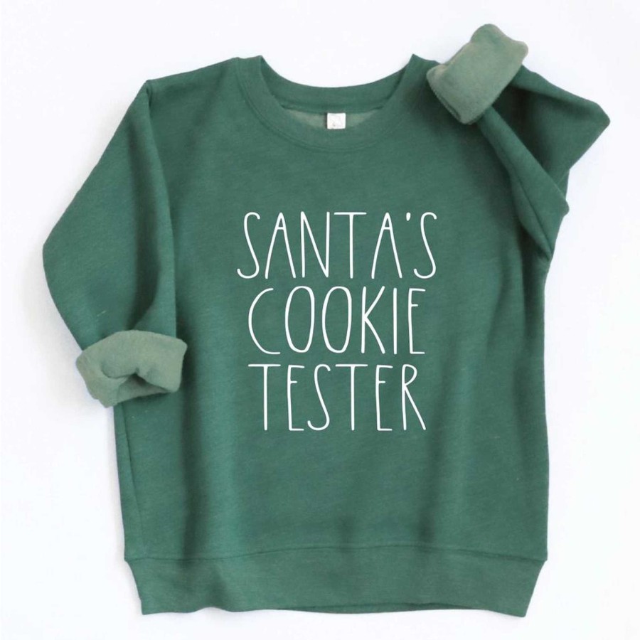 Boy Oat Collective | Santa'S Cookie Tester Toddler Graphic Sweatshirt, Heather Forest