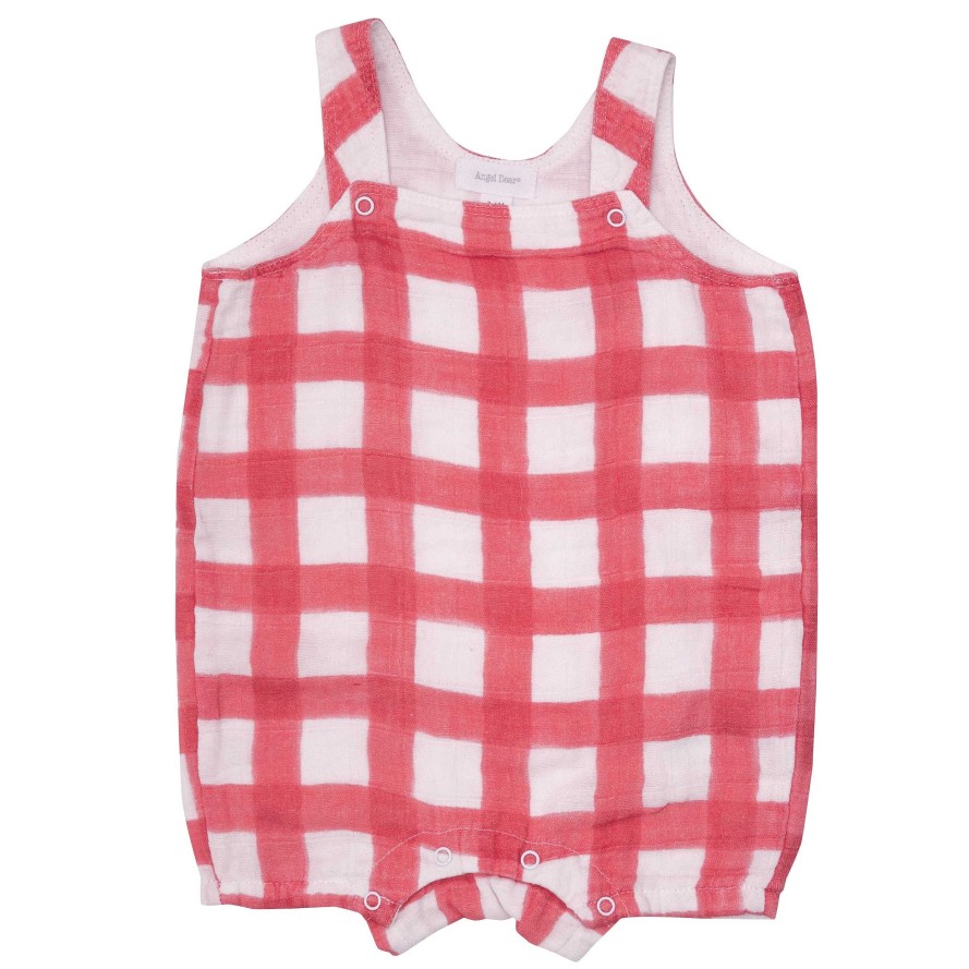 Boy Angel Dear | Overall Shortie, Painted Gingham Red