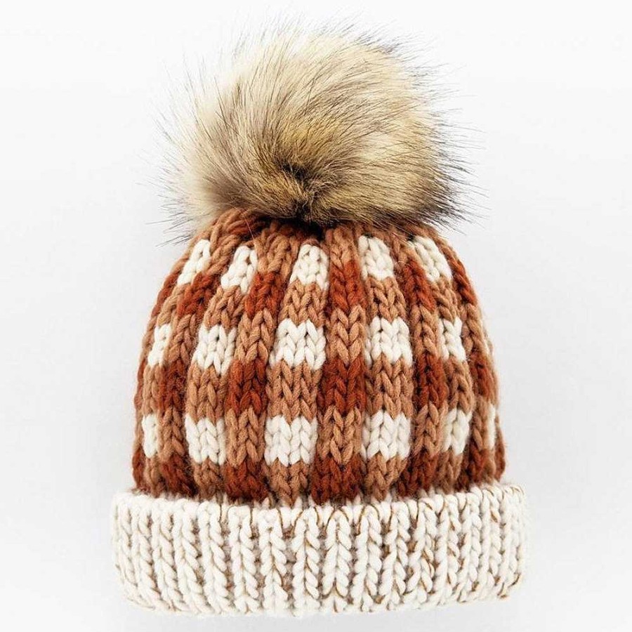 Accessories Huggalugs | Buffalo Check Fur Pom Hat, Sienna