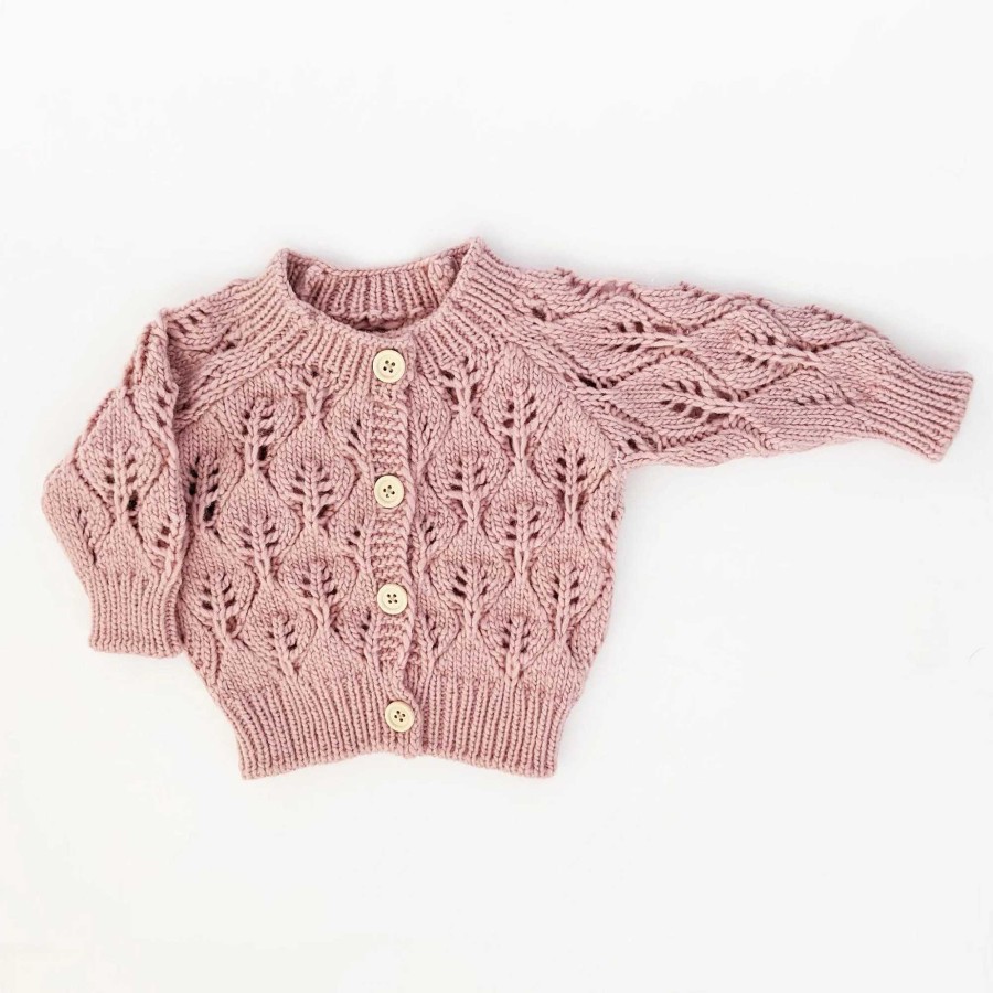 Girl Huggalugs | Leaf Lace Cardigan Sweater, Rosy