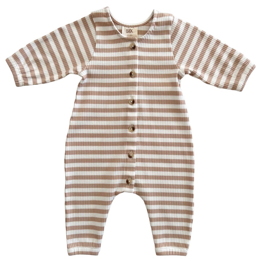 Boy SIIX Collection | Tan Stripe / Organic Ribbed Long Sleeve Bay Jumpsuit